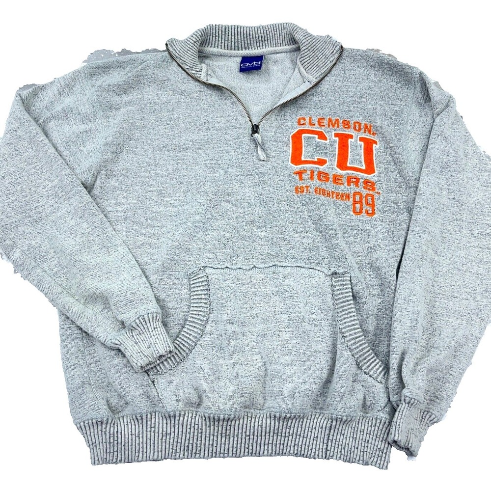 Clemson Tigers Sweater Men Large Gray Pullover Quarter Zip Sweatshirt Heather